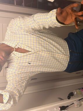 Polo by Ralph Lauren White Button-Up Shirt with Yellow and Blue Plaid